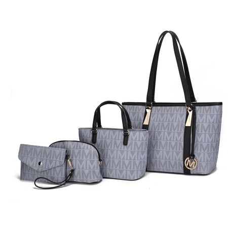 by Mia K. Marimar Women'S Tote Bag with Pouch and Wristlet, Signature 4 Piece Set - Grey