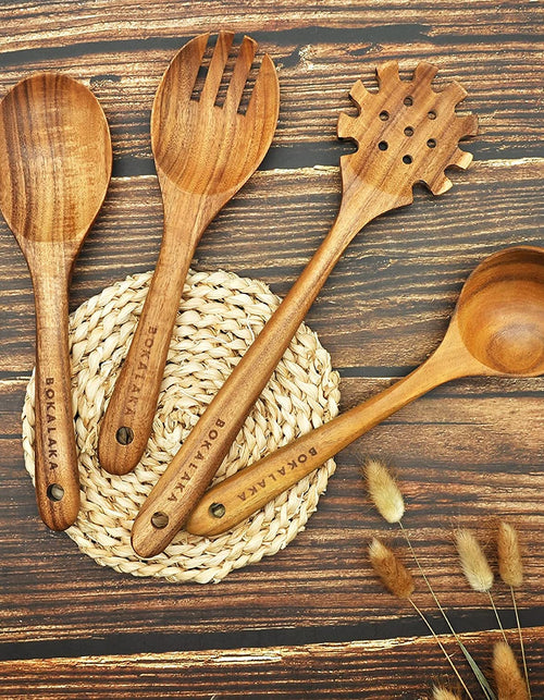 Load image into Gallery viewer, Wooden Spoons for Cooking, Teak Wooden Kitchen Utensils Set Wooden Cooking Utensils 8Pcs Wooden Spatulas Wooden Utensils for Cooking
