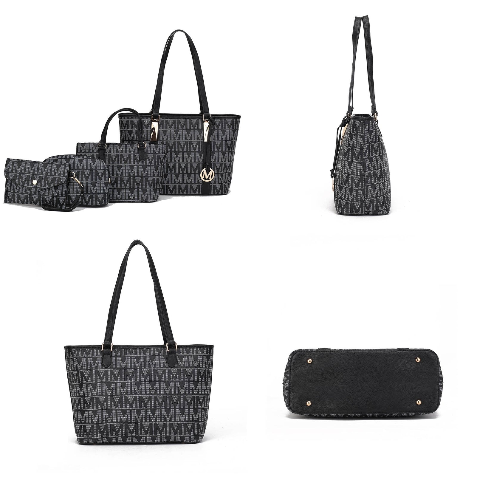 by Mia K. Marimar Women'S Tote Bag with Pouch and Wristlet, Signature 4 Piece Set - Grey