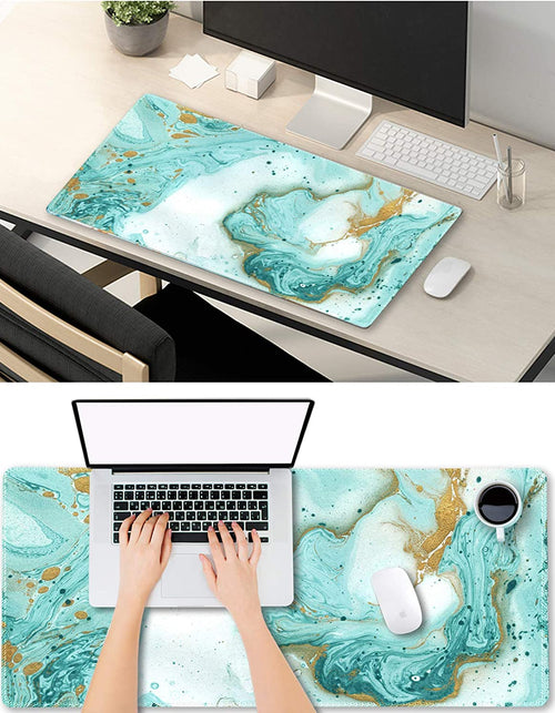 Load image into Gallery viewer, Extended Gaming Mouse Pad XXL  Large Keyboard Mat Long Mousepad Desk Decor Writing Pad Non Slip Rubber Base Stitched Edges for Work, Game, Office, Home, 35.1 X 15.7 In, Teal Turqoise Marble

