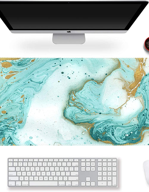 Load image into Gallery viewer, Extended Gaming Mouse Pad XXL  Large Keyboard Mat Long Mousepad Desk Decor Writing Pad Non Slip Rubber Base Stitched Edges for Work, Game, Office, Home, 35.1 X 15.7 In, Teal Turqoise Marble
