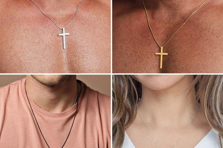 Valentines Gifts for Him Men Teen Boys -Cross Necklace for Men, Silver Black Gold Stainless Steel Plain Cross Pendant Necklace Box Chain 16-30 Inch