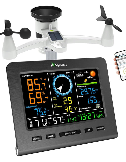 Load image into Gallery viewer, Wifi Weather Station, Wireless Indoor Outdoor Home Weather Stations with Rain Gauge, Wind Speed/Direction, Indoor/Outdoor Thermometer/Humidity, Moon Phrase, Alarm Clock, Barometric Pressure
