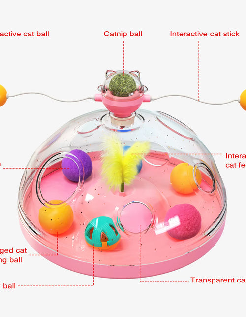 Load image into Gallery viewer, Cat Puzzle Toys Indoor for Kitten Interactive Games Spinning Track Balls &amp; Feather Teaser Toy Stimulation Brain Treasure Chest
