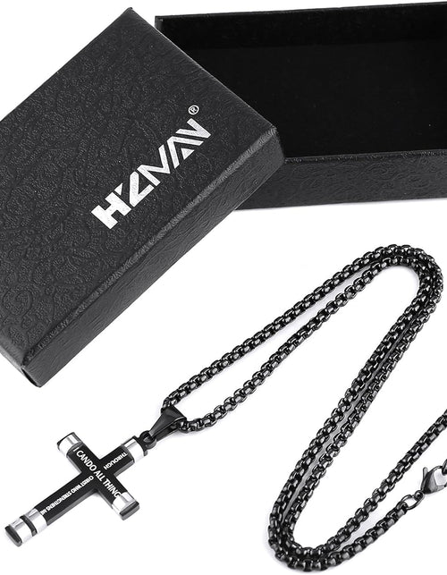 Load image into Gallery viewer, Philippians 4:13 Cross Pendant STRENGTH Bible Verse Stainless Steel Necklace 3 Colors Available
