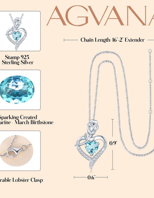 Load image into Gallery viewer, Fine Jewelry Valentines Day Gifts for Her Birthstone Necklace for Women Sterling Silver Genuine or Created Gemstone Rose Flower Heart Pendant Necklace Anniversary Birthday Gifts for Girls Wife Mom
