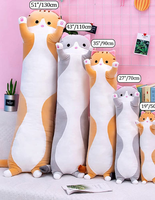 Load image into Gallery viewer, Cute Cat Plush Long Body Pillow Cuddle Cartoon Stuffed Animals Cat Plushie Soft Doll Pillows Gifts for Kids Girls (Orange, 19")
