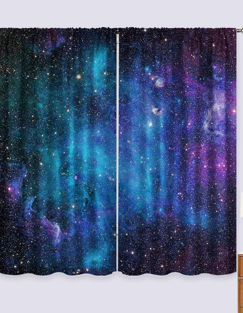 Load image into Gallery viewer, Kids Galaxy Outer Space Nebula Curtains 42W X 63L Inch Rod Pocket Blue Universe Planets Boys Girls Constellation Fantasy Starry Stars Trippy Bedroom Living Room Window Drapes Fabric 2 Panels

