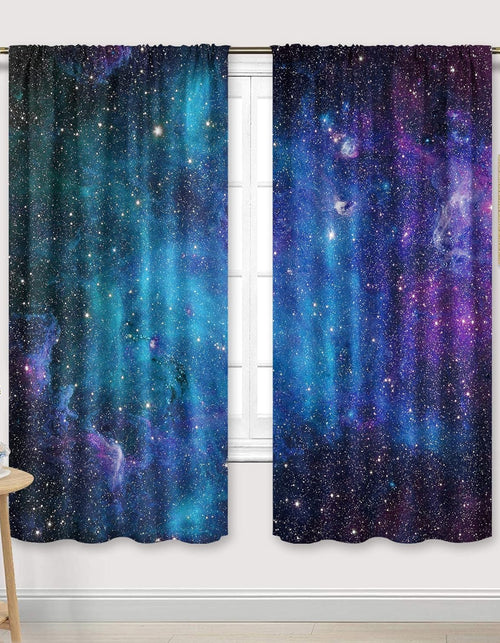 Load image into Gallery viewer, Kids Galaxy Outer Space Nebula Curtains 42W X 63L Inch Rod Pocket Blue Universe Planets Boys Girls Constellation Fantasy Starry Stars Trippy Bedroom Living Room Window Drapes Fabric 2 Panels
