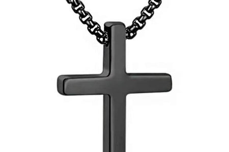 Valentines Gifts for Him Men Teen Boys -Cross Necklace for Men, Silver Black Gold Stainless Steel Plain Cross Pendant Necklace Box Chain 16-30 Inch