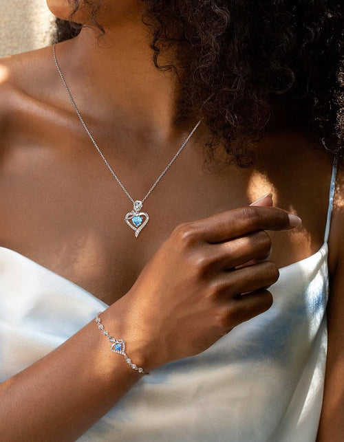 Load image into Gallery viewer, Fine Jewelry Valentines Day Gifts for Her Birthstone Necklace for Women Sterling Silver Genuine or Created Gemstone Rose Flower Heart Pendant Necklace Anniversary Birthday Gifts for Girls Wife Mom
