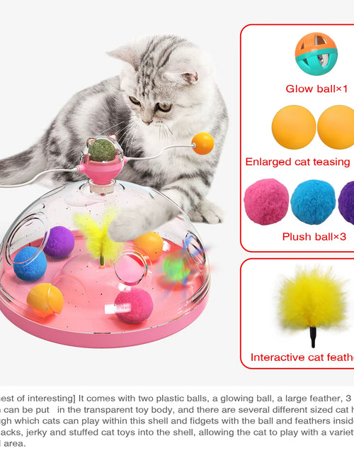 Load image into Gallery viewer, Cat Puzzle Toys Indoor for Kitten Interactive Games Spinning Track Balls &amp; Feather Teaser Toy Stimulation Brain Treasure Chest
