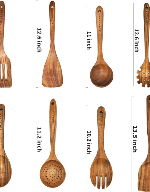 Load image into Gallery viewer, Wooden Spoons for Cooking, Teak Wooden Kitchen Utensils Set Wooden Cooking Utensils 8Pcs Wooden Spatulas Wooden Utensils for Cooking
