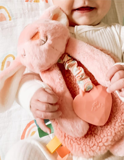 Load image into Gallery viewer, - Itzy Lovey Including Teether, Textured Ribbons &amp; Dangle Arms; Features Crinkle Sound, Sherpa Fabric and Minky Plush; Bunny
